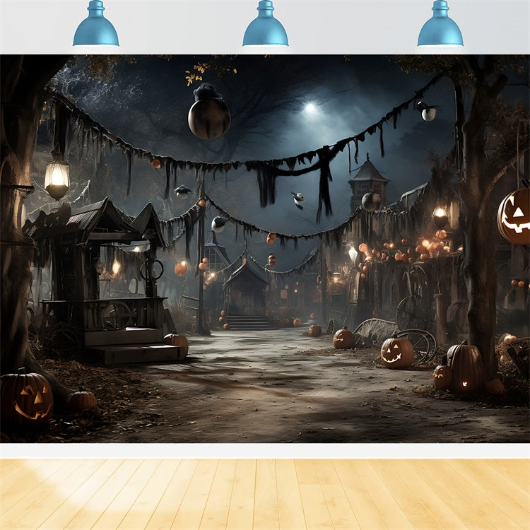 Halloween Village Backdrops Glowing Lanterns Pumpkins Backdrop BRP10-209