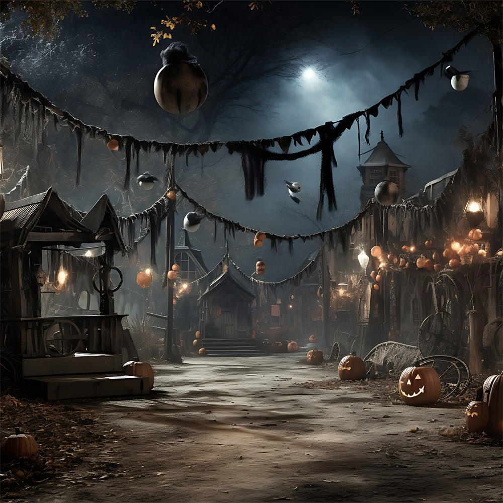 Halloween Village Backdrops Glowing Lanterns Pumpkins Backdrop BRP10-209