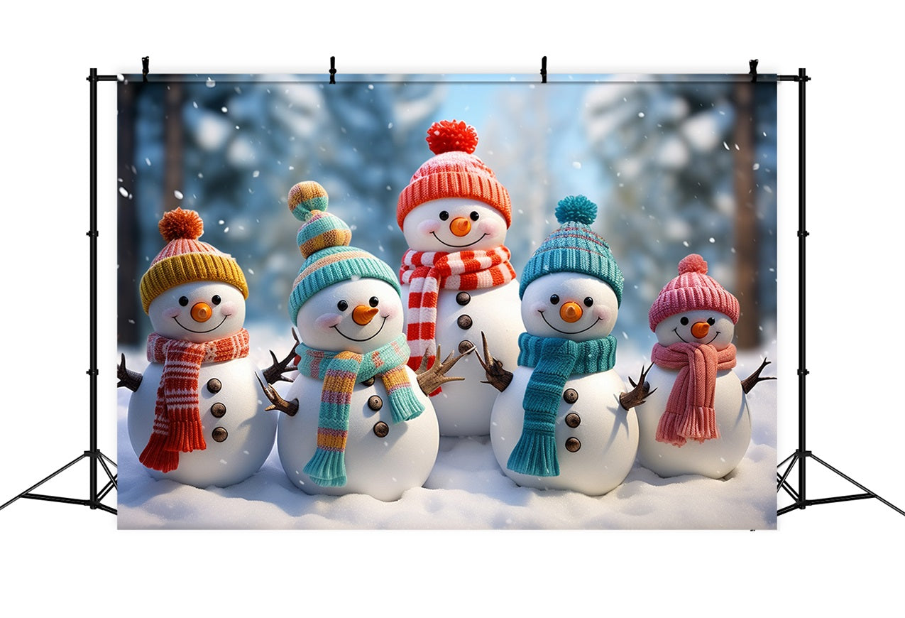 Winter Adorable Snowmen Bright Winter Hats Backdrop BRP10-21