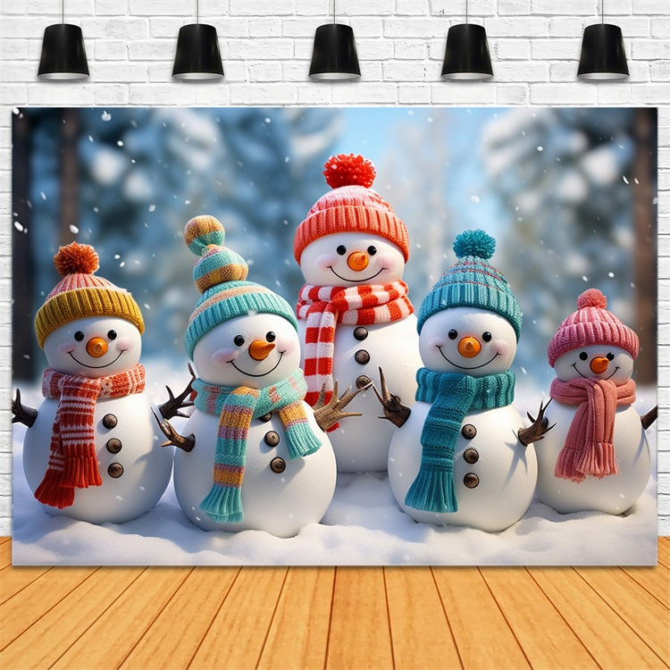 Winter Adorable Snowmen Bright Winter Hats Backdrop BRP10-21