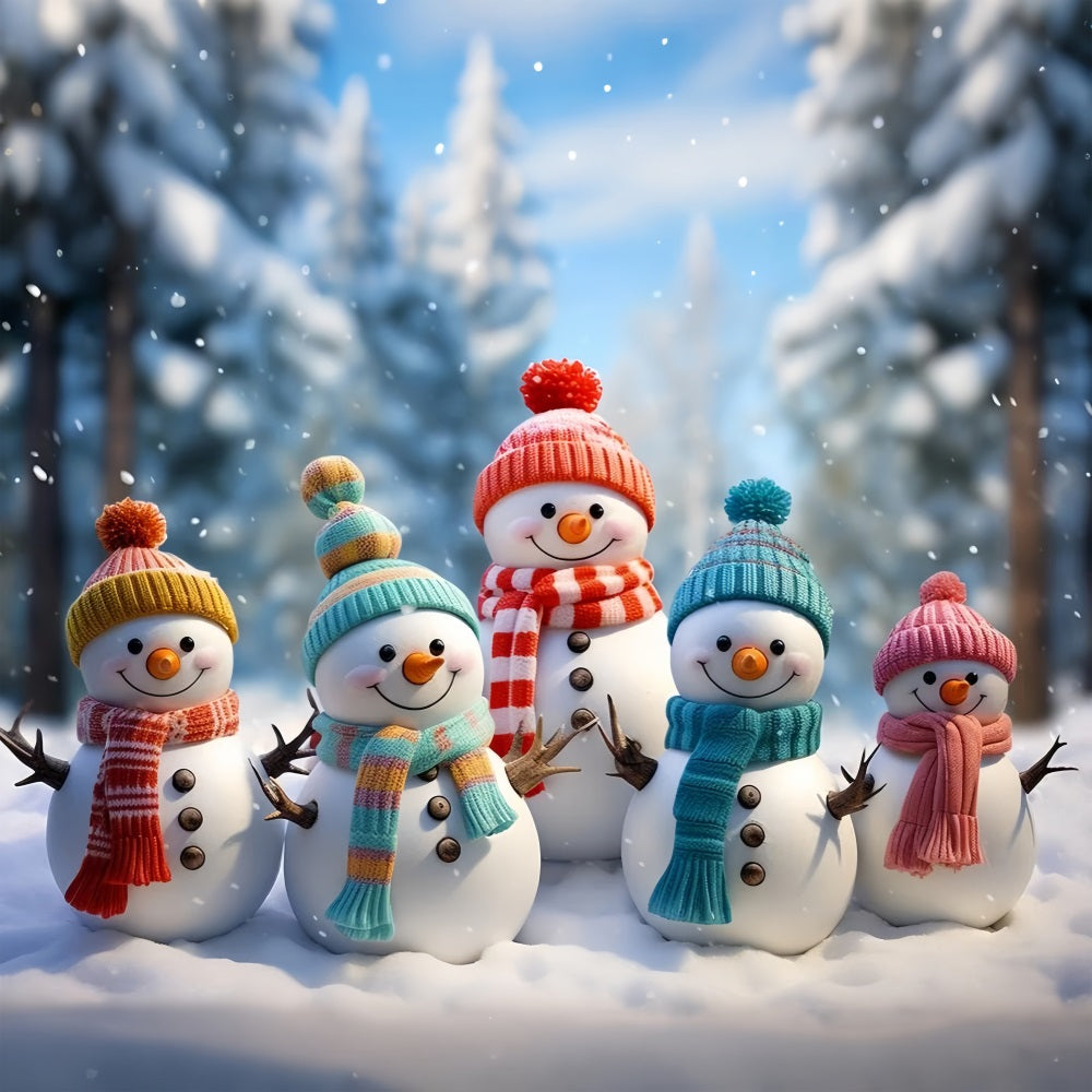 Winter Adorable Snowmen Bright Winter Hats Backdrop BRP10-21