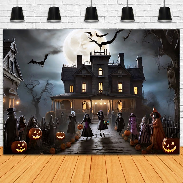 Backdrops Halloween Mansion Night Trick-or-Treat Bats Backdrop BRP10-210