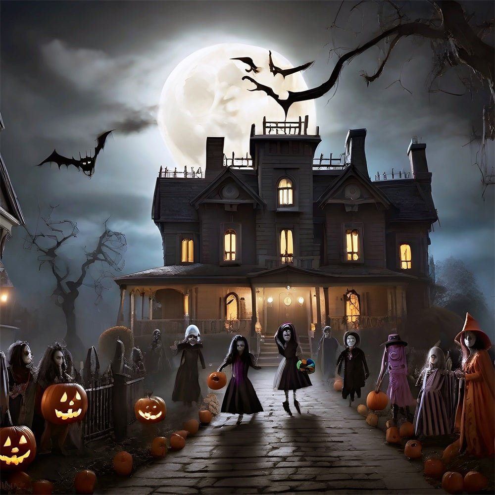 Backdrops Halloween Mansion Night Trick-or-Treat Bats Backdrop BRP10-210