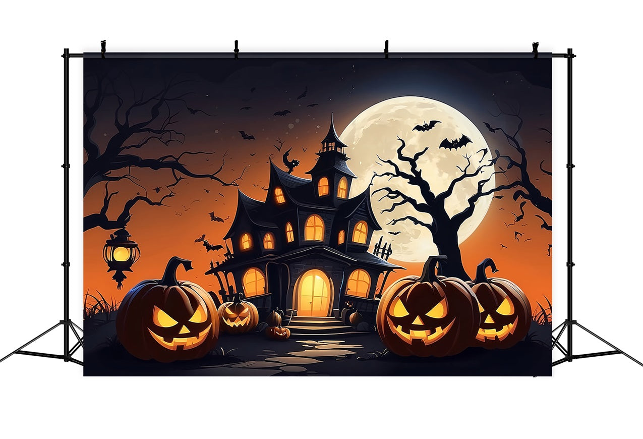 Halloween Party Backdrops Haunted House Full Moon Bats Backdrop BRP10-211