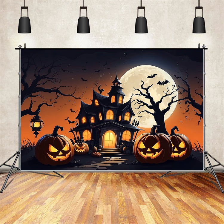 Halloween Party Backdrops Haunted House Full Moon Bats Backdrop BRP10-211