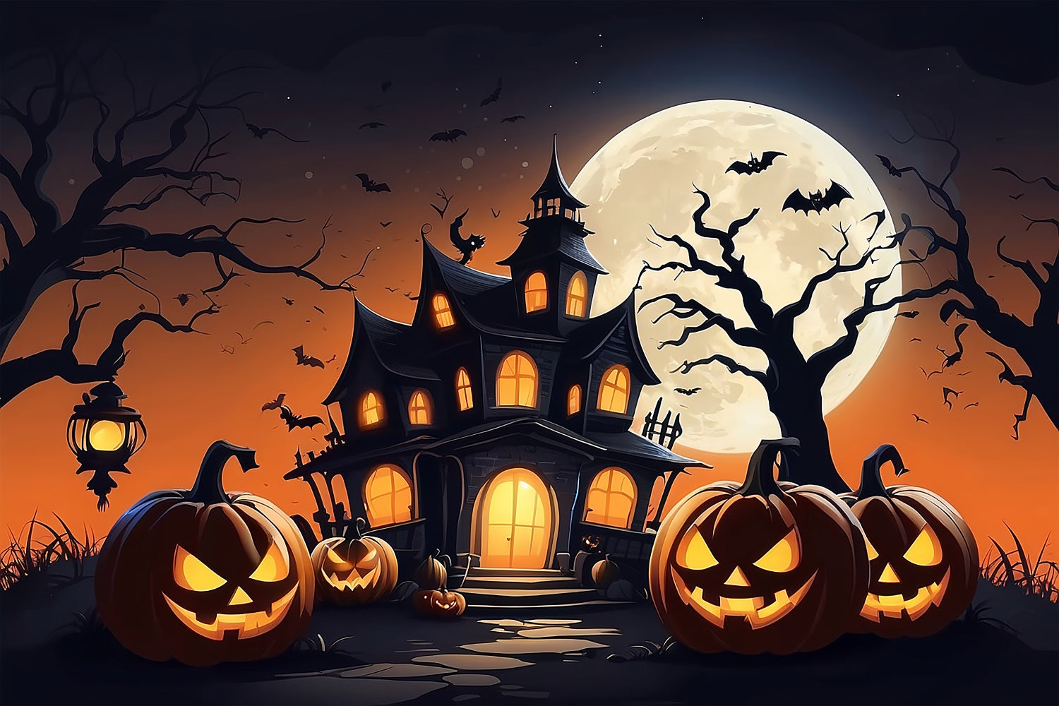 Halloween Party Backdrops Haunted House Full Moon Bats Backdrop BRP10-211