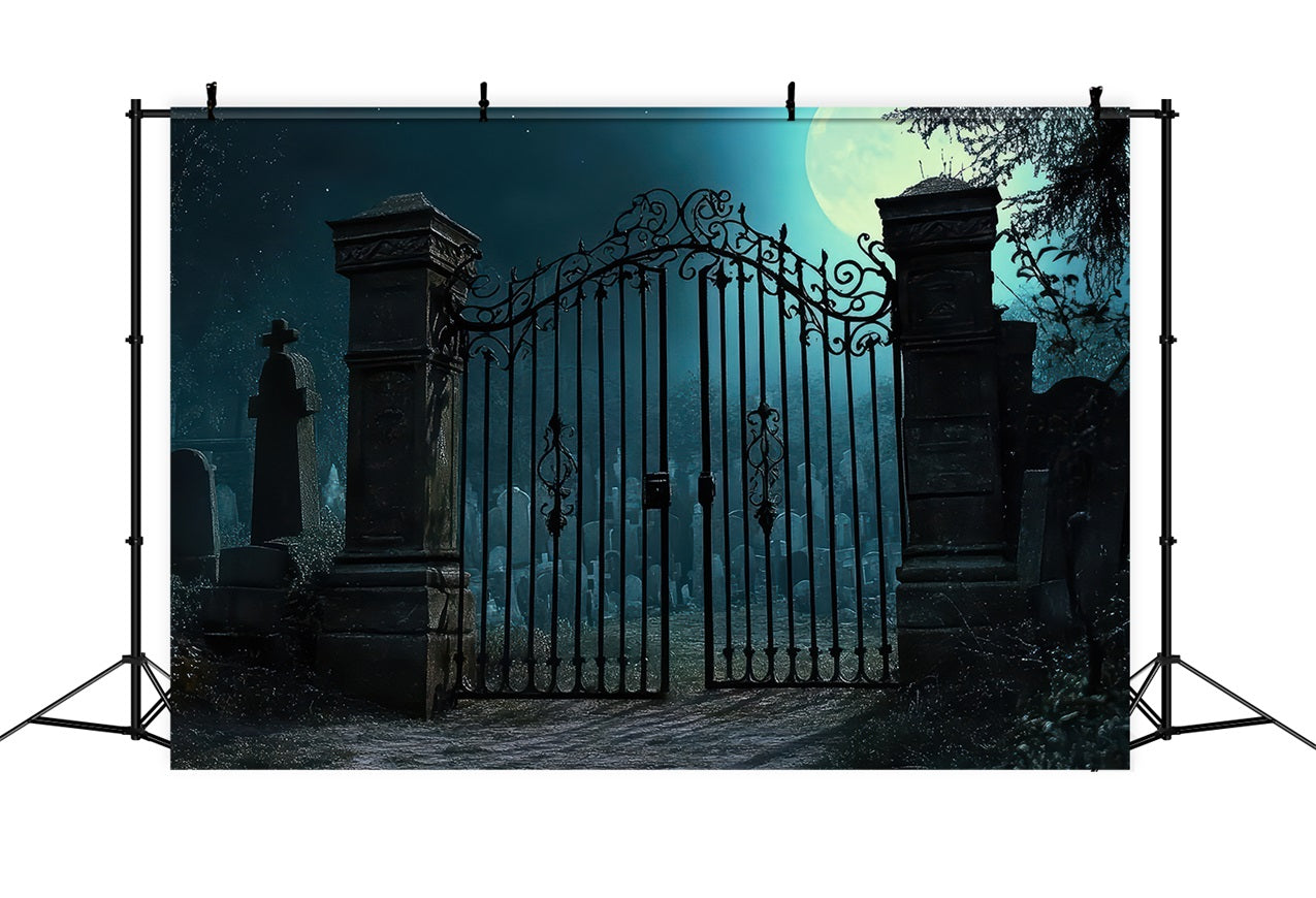 Scary Halloween Backdrop Graveyard Iron Gates Moon Backdrop BRP10-212