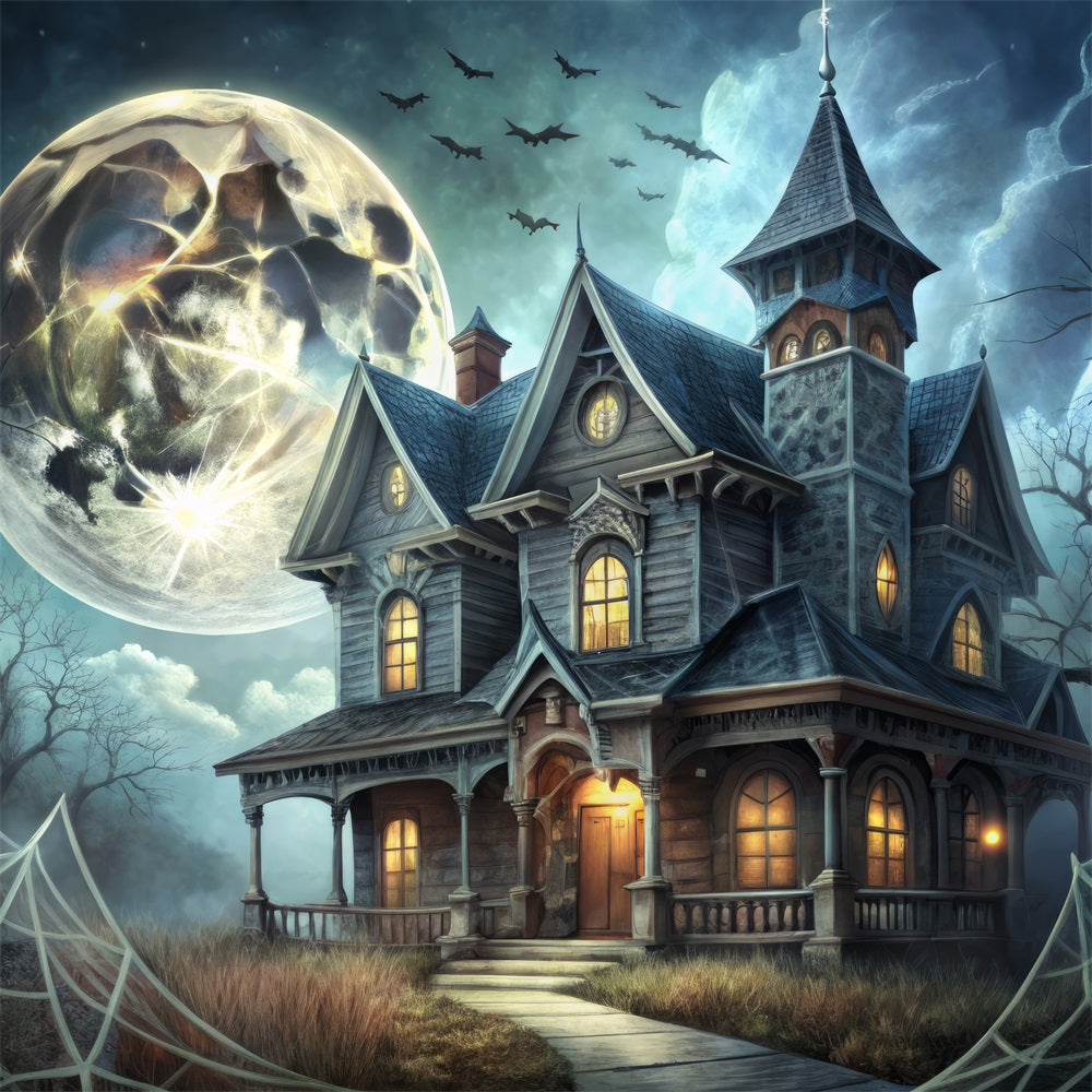 Spooky Halloween Backdrops Victorian Mansion Bats Backdrop BRP10-213