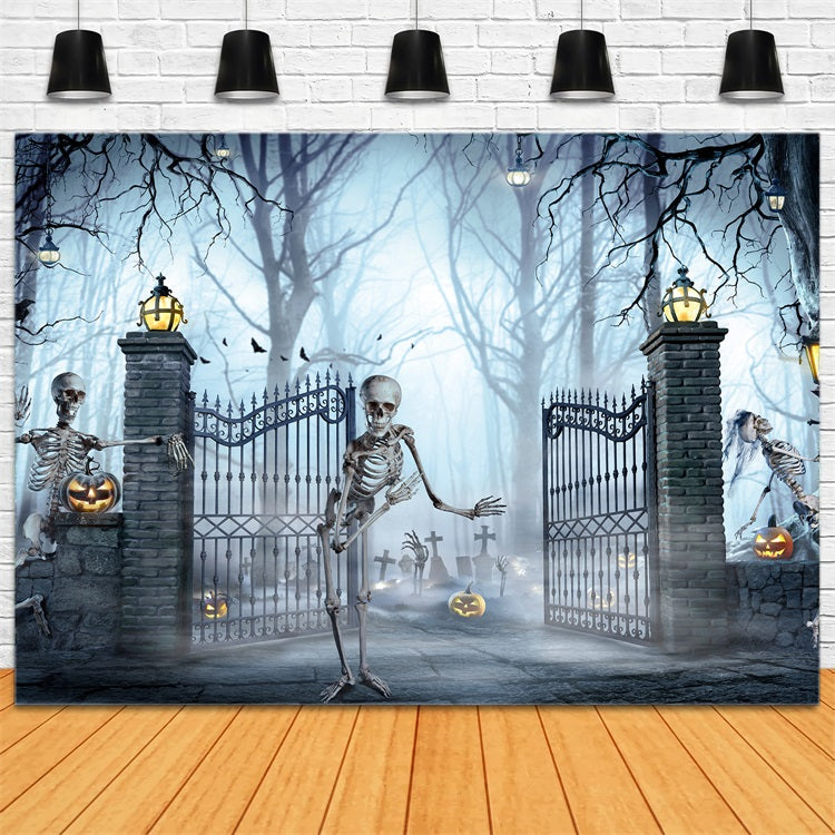 Halloween Backdrops For Sale Cemetery Gates Skeletons Backdrop BRP10-214