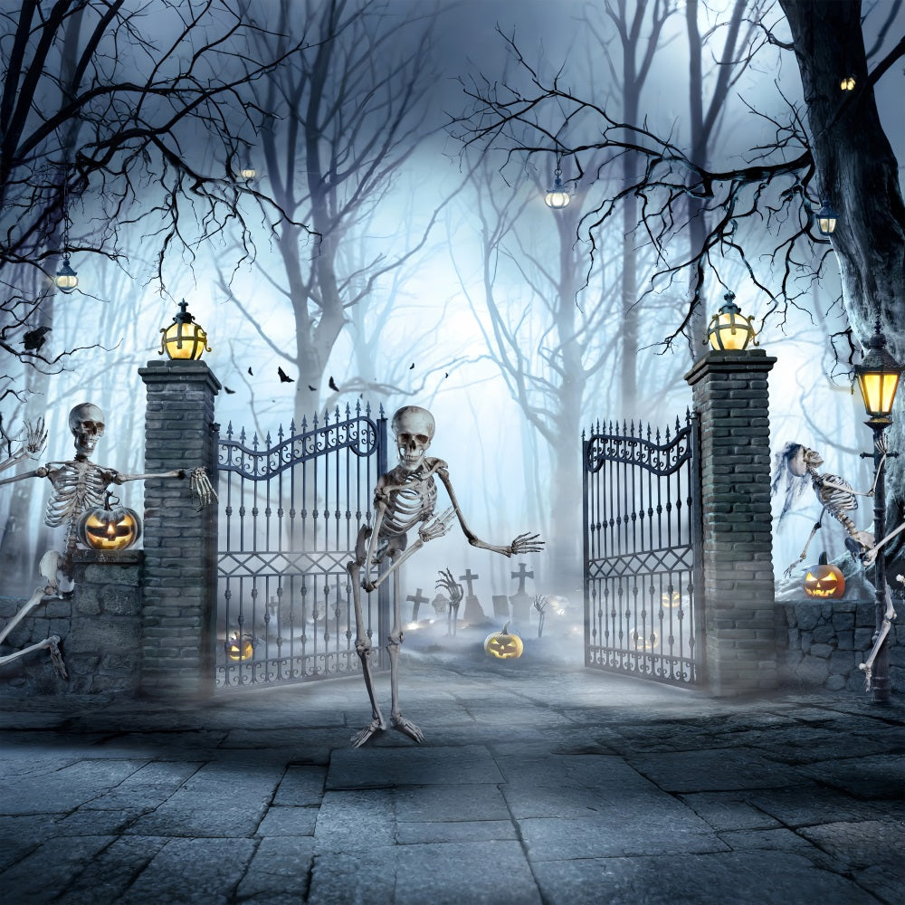 Halloween Backdrops For Sale Cemetery Gates Skeletons Backdrop BRP10-214