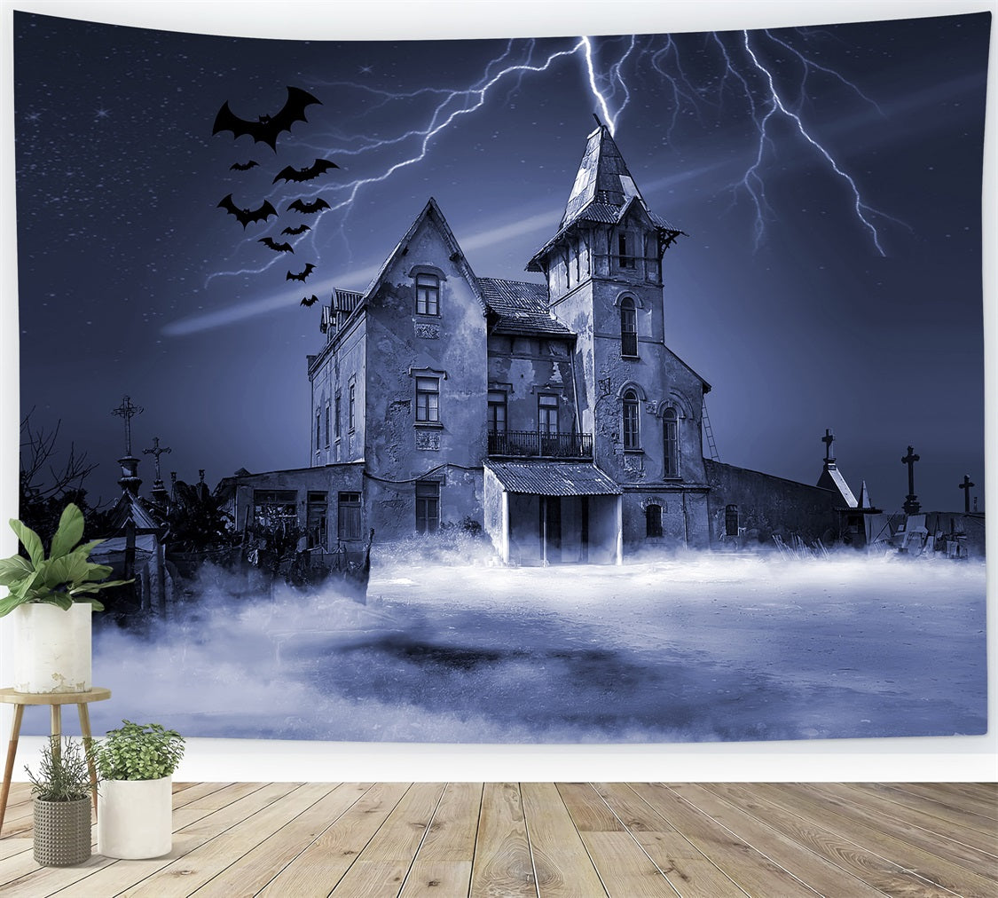 Halloween Backdrop Lightning Bats Haunted House Backdrop BRP10-215