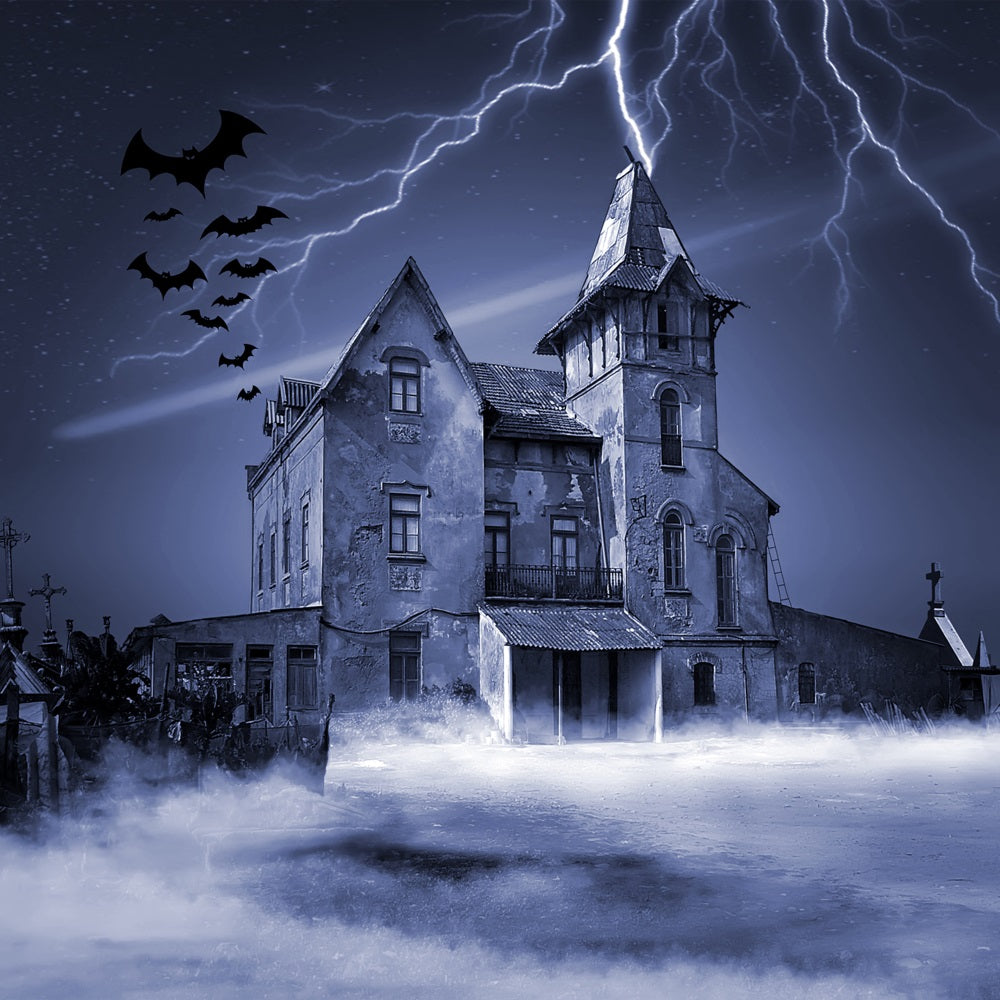 Halloween Backdrop Lightning Bats Haunted House Backdrop BRP10-215