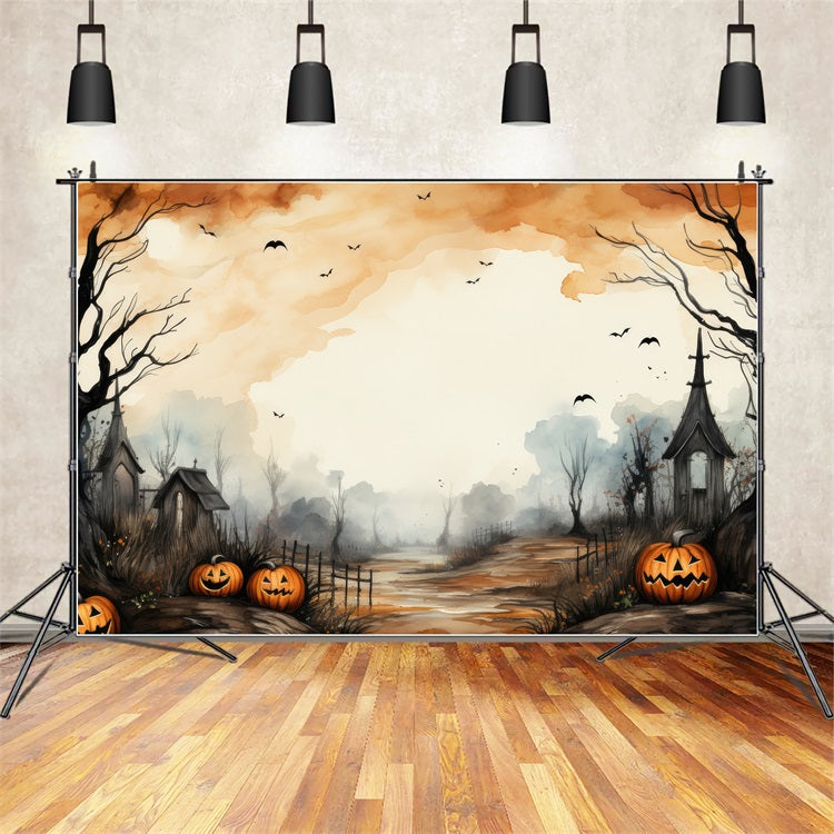 Spooky Halloween Backdrop Path Pumpkins Bats Backdrop BRP10-216