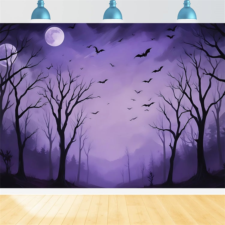 Halloween Backdrop Design Night Purple Haunted Forest Backdrop BRP10-217