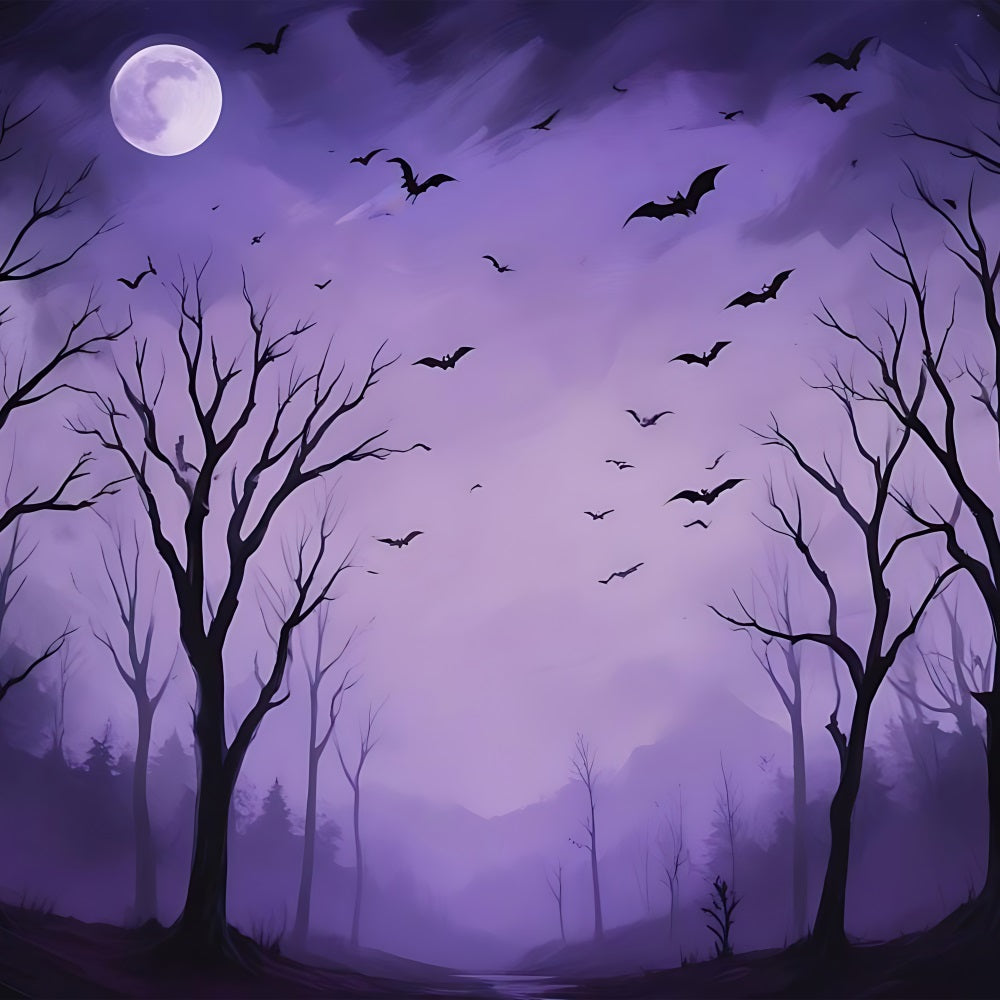 Halloween Backdrop Design Night Purple Haunted Forest Backdrop BRP10-217