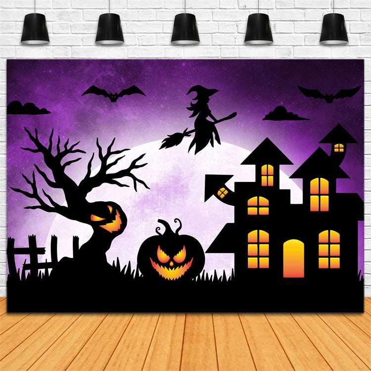 Halloween Witch Backdrop Broom Haunted Mansion Bats Backdrop BRP10-218