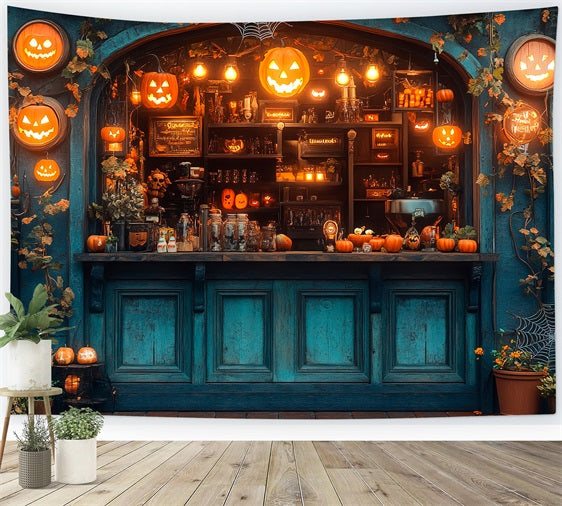 Backdrops For Halloween Bar Glowing Pumpkins Backdrop BRP10-219