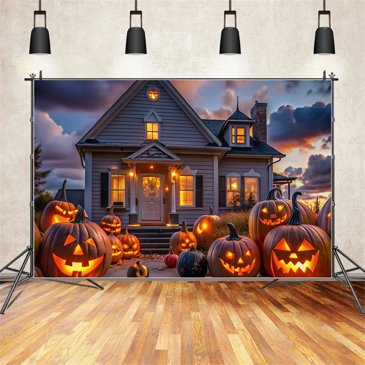 Halloween Picture Backdrops Twilight House Pumpkins Backdrop BRP10-220