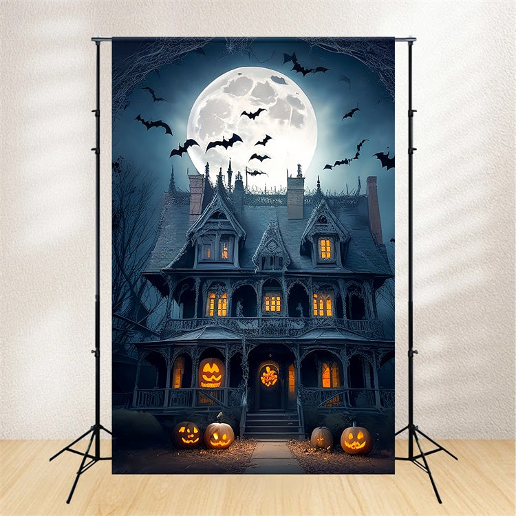 Halloween Backdrop Full Moon Gothic Mansion Bats Backdrop BRP10-222