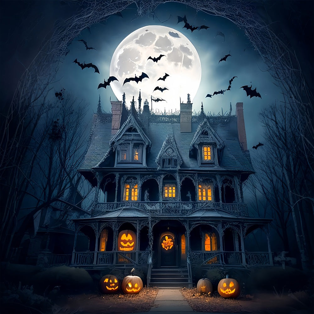 Halloween Backdrop Full Moon Gothic Mansion Bats Backdrop BRP10-222