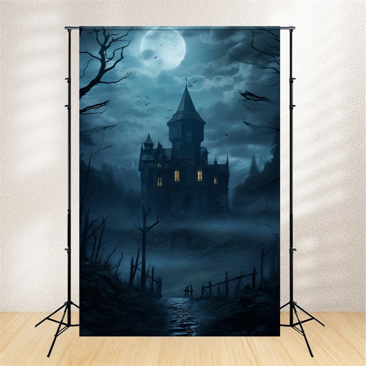 Photography Backdrop Halloween Foggy Night Spooky Castle Backdrop BRP10-226