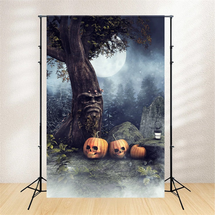 Halloween Graveyard Backdrop Tree Skull Pumpkins Backdrop BRP10-227