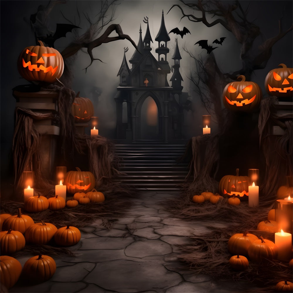 Halloween Castle Backdrop Dark Gothic Creepy Pumpkins Backdrop BRP10-229