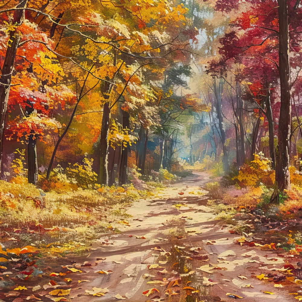 Fall Backdrops Photos Colorful Leaves Woodland Path Backdrop BRP10-239