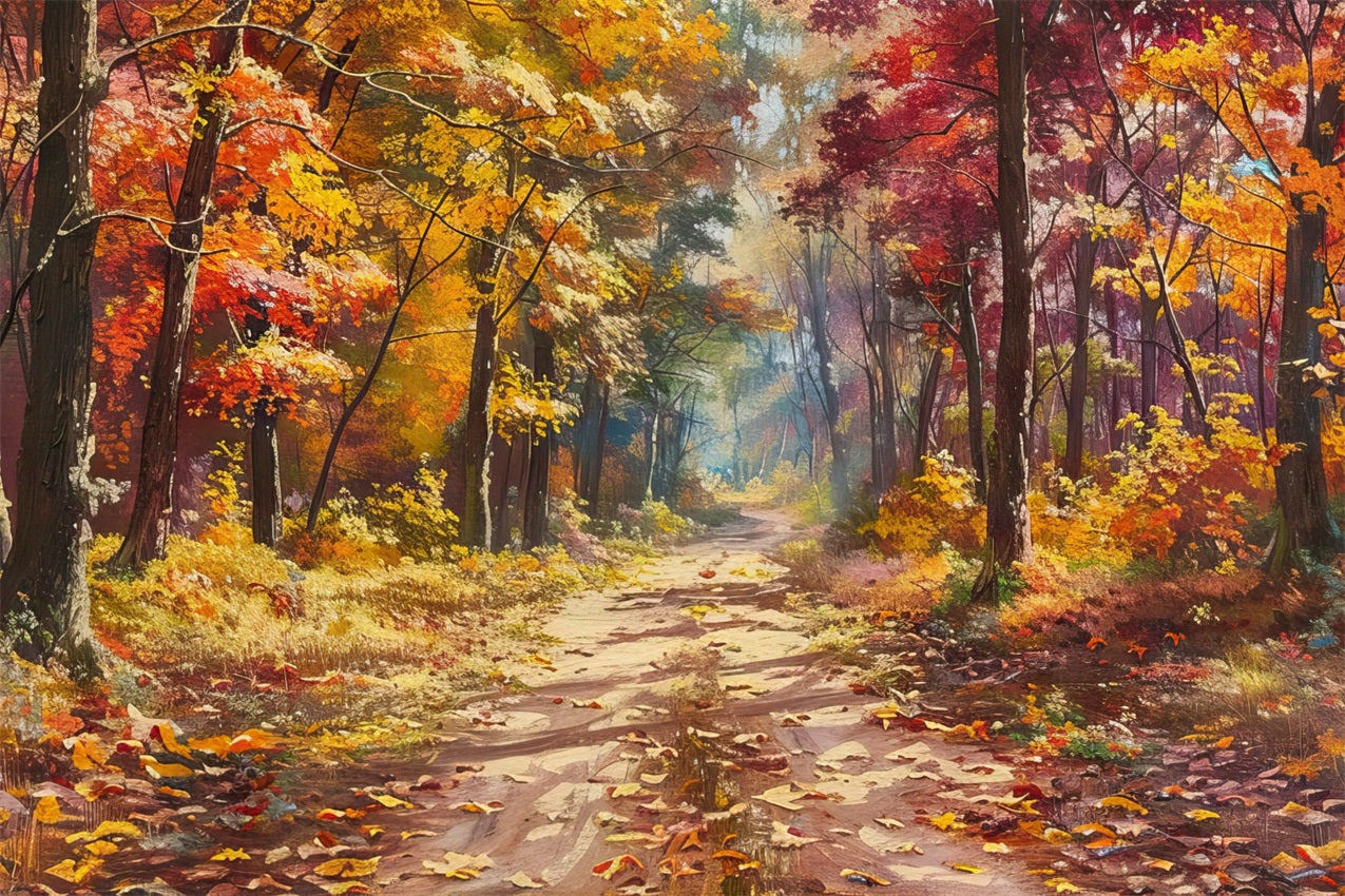 Fall Backdrops Photos Colorful Leaves Woodland Path Backdrop BRP10-239