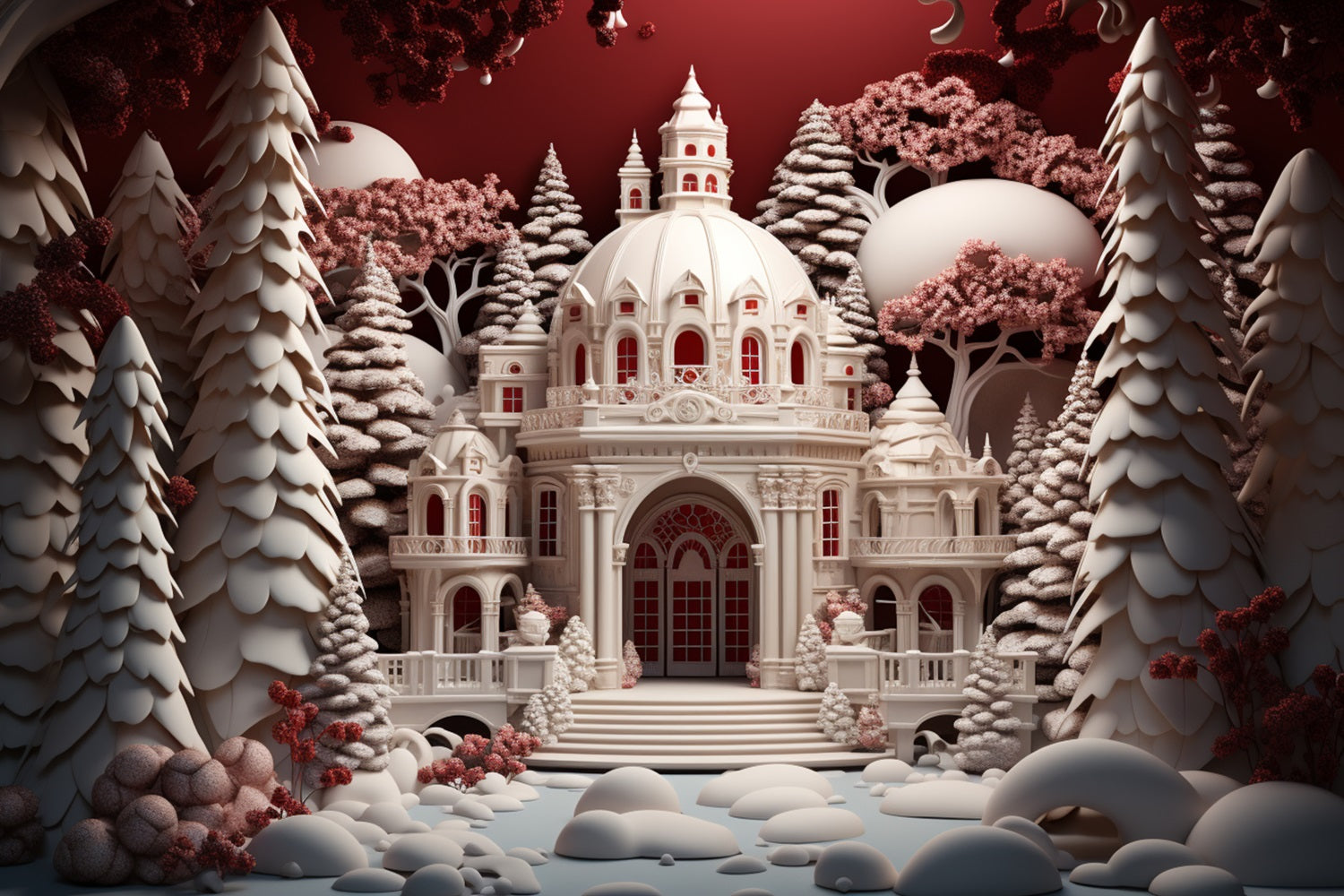 Winter Fairy Tale Castle Amid Snowy Forest Backdrop BRP10-24