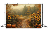 Fall Backdrops Sunflowers Pumpkins Woodland Trail Backdrop BRP10-241