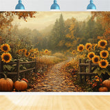 Fall Backdrops Sunflowers Pumpkins Woodland Trail Backdrop BRP10-241