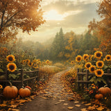 Fall Backdrops Sunflowers Pumpkins Woodland Trail Backdrop BRP10-241