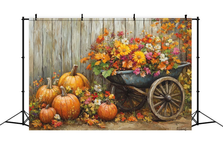 Fall Photo Backdrops Harvest Cart Flowers Backdrop BRP10-243