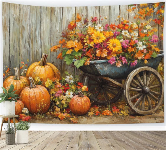 Fall Photo Backdrops Harvest Cart Flowers Backdrop BRP10-243