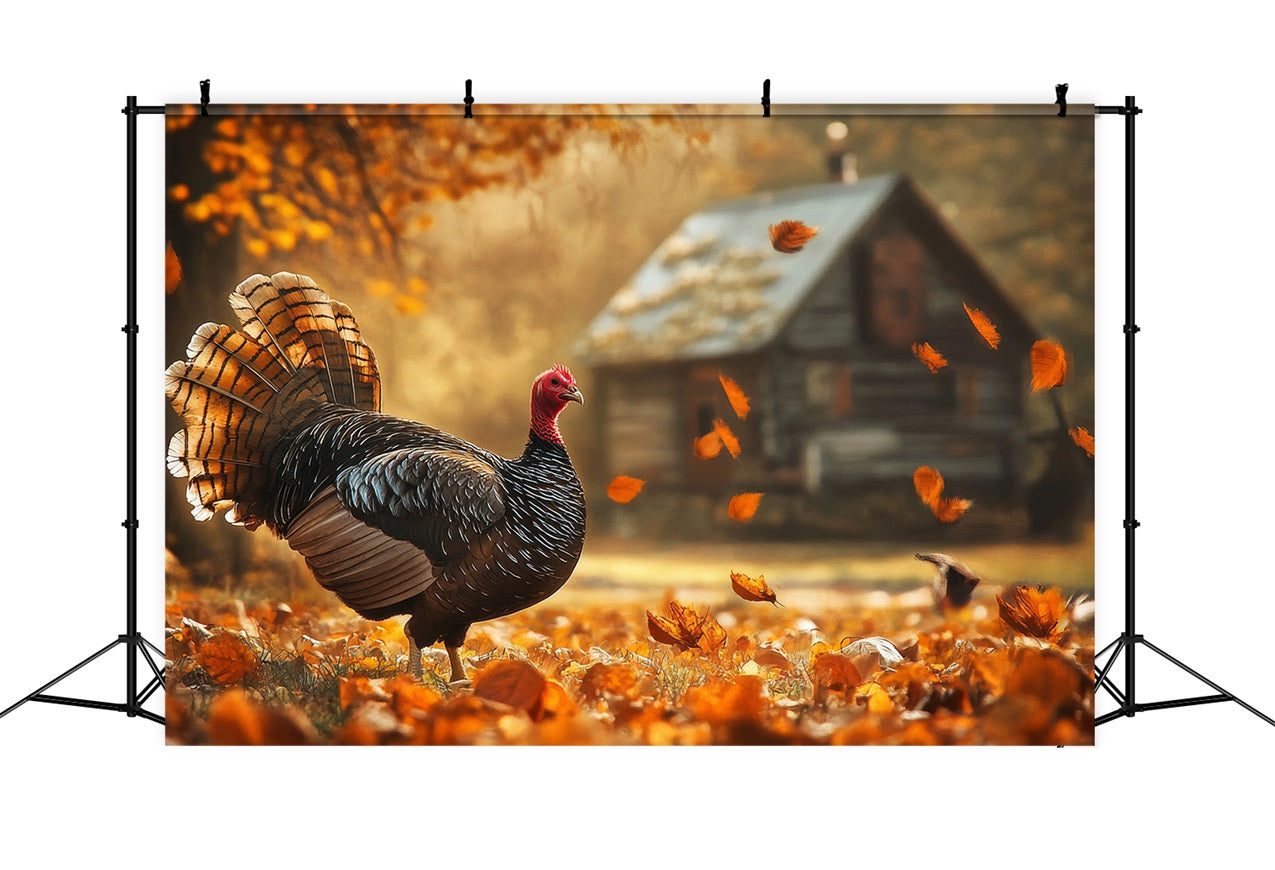 Fall Backdrop Ideas Rustic Cabin Turkey Leaves Backdrop BRP10-245