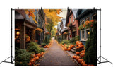 Fall Backgrounds Cozy Alleyway Pumpkins Lining Backdrop BRP10-246