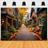 Fall Backgrounds Cozy Alleyway Pumpkins Lining Backdrop BRP10-246