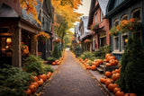 Fall Backgrounds Cozy Alleyway Pumpkins Lining Backdrop BRP10-246