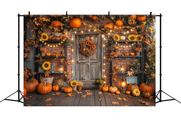 Fall Backdrop Photography Rustic Door Pumpkin Decor Backdrop BRP10-247