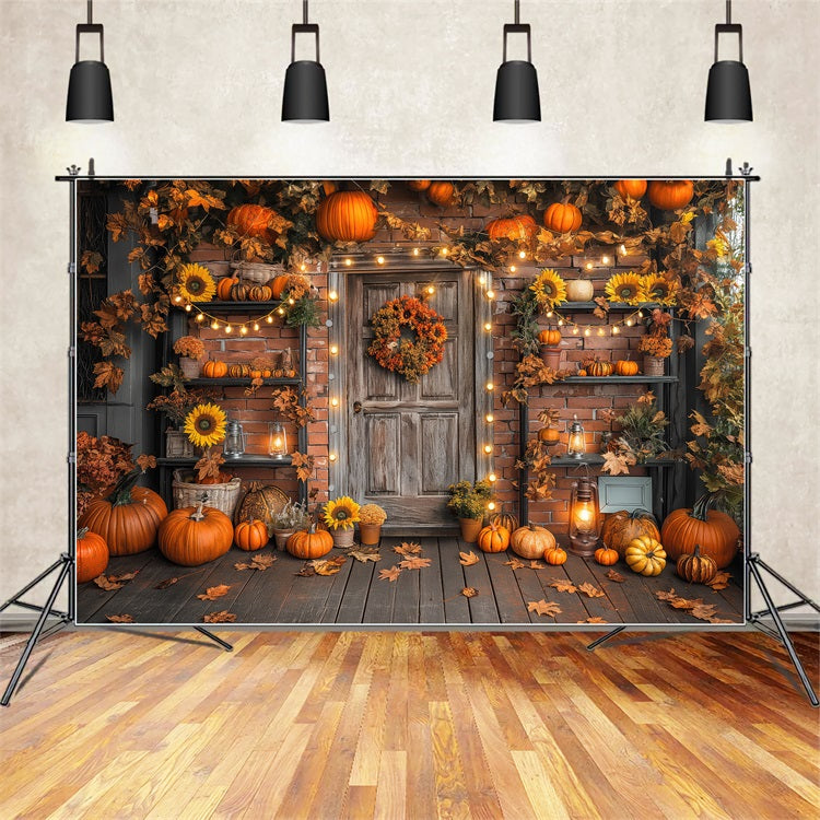 Fall Backdrop Photography Rustic Door Pumpkin Decor Backdrop BRP10-247