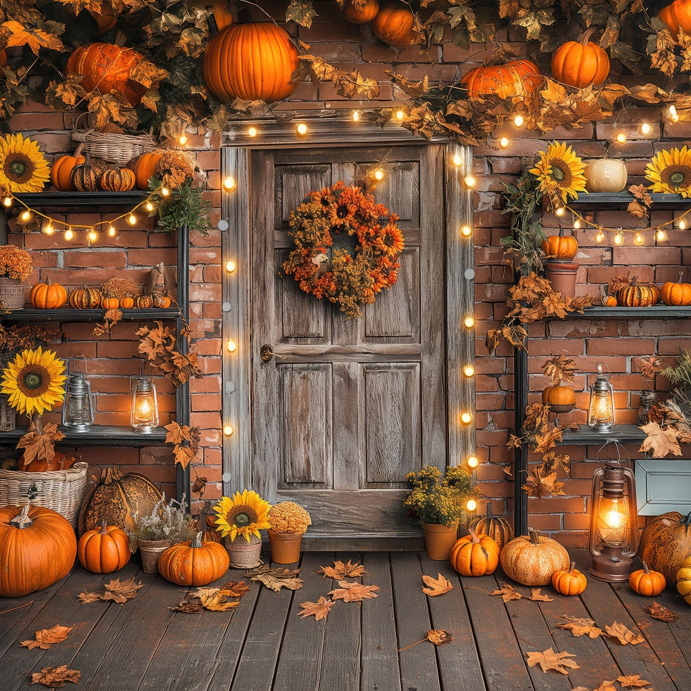 Fall Backdrop Photography Rustic Door Pumpkin Decor Backdrop BRP10-247