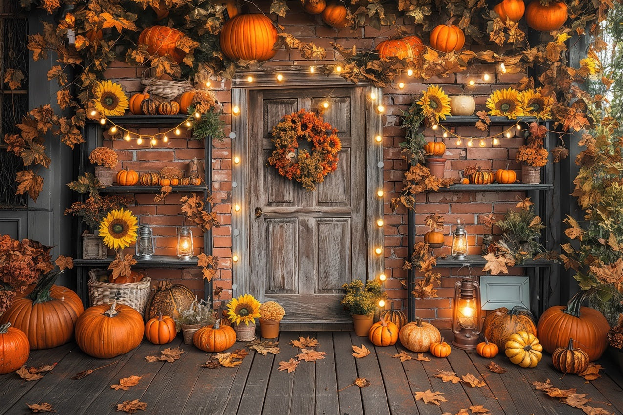 Fall Backdrop Photography Rustic Door Pumpkin Decor Backdrop BRP10-247