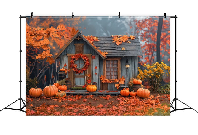 Fall Backdrop Photography Little Cabin Autumn Forest Backdrop BRP10-248