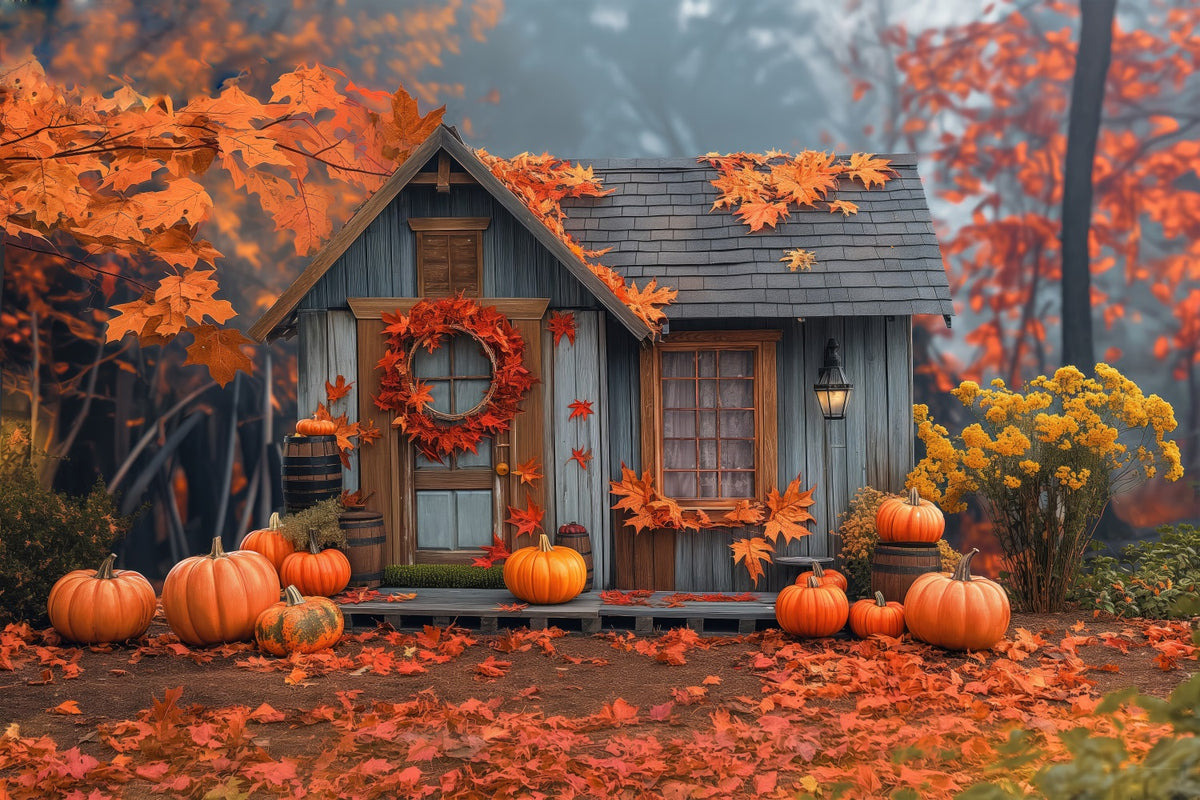 Fall Backdrop Photography Little Cabin Autumn Forest Backdrop BRP10-248