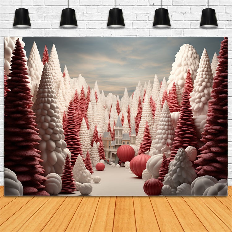 Winter Forest Pathway Red Christmas Trees Backdrop BRP10-25