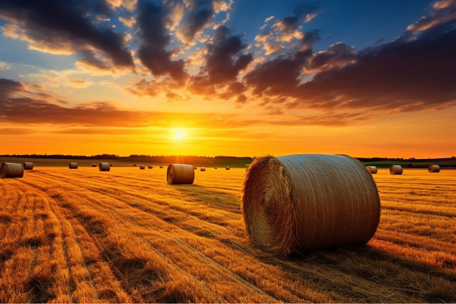 Fall Backdrop Sunset Harvest Hay Bales Backdrop BRP10-253