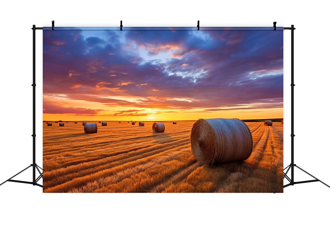 Fall Photo Backdrop Hay Bales Twilight Backdrop BRP10-254