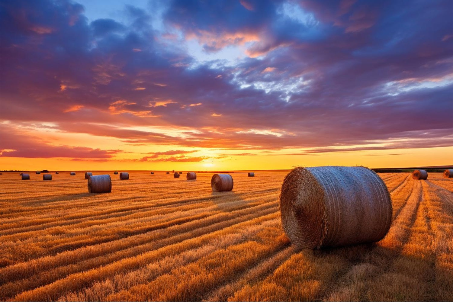 Fall Photo Backdrop Hay Bales Twilight Backdrop BRP10-254