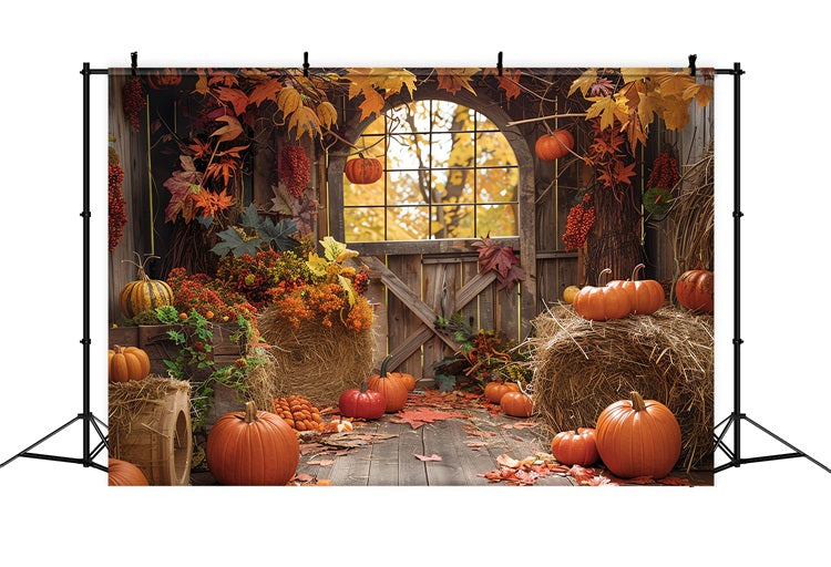 Rustic Fall Backdrop Barn Haystack Pumpkins Backdrop BRP10-255